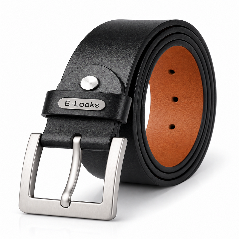 E Looks Genuine Leather Belt for Men | Premium Formal & Casual Leather Belt with Silver Buckle-Black color
