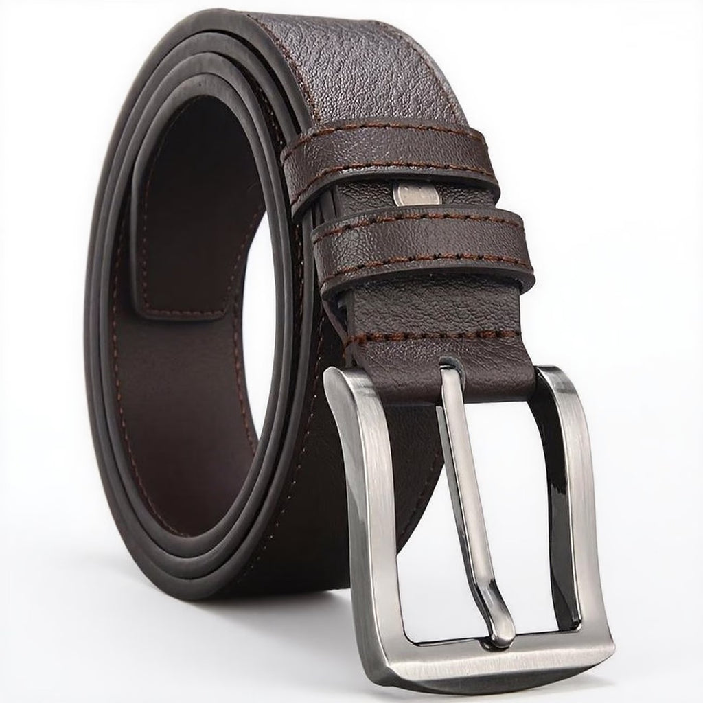 Genuine Leather Stitched Belt - Brown