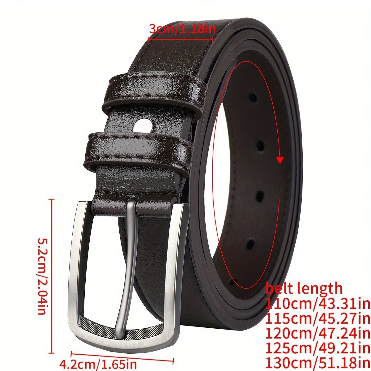 Genuine Leather Stitched Belt - Brown