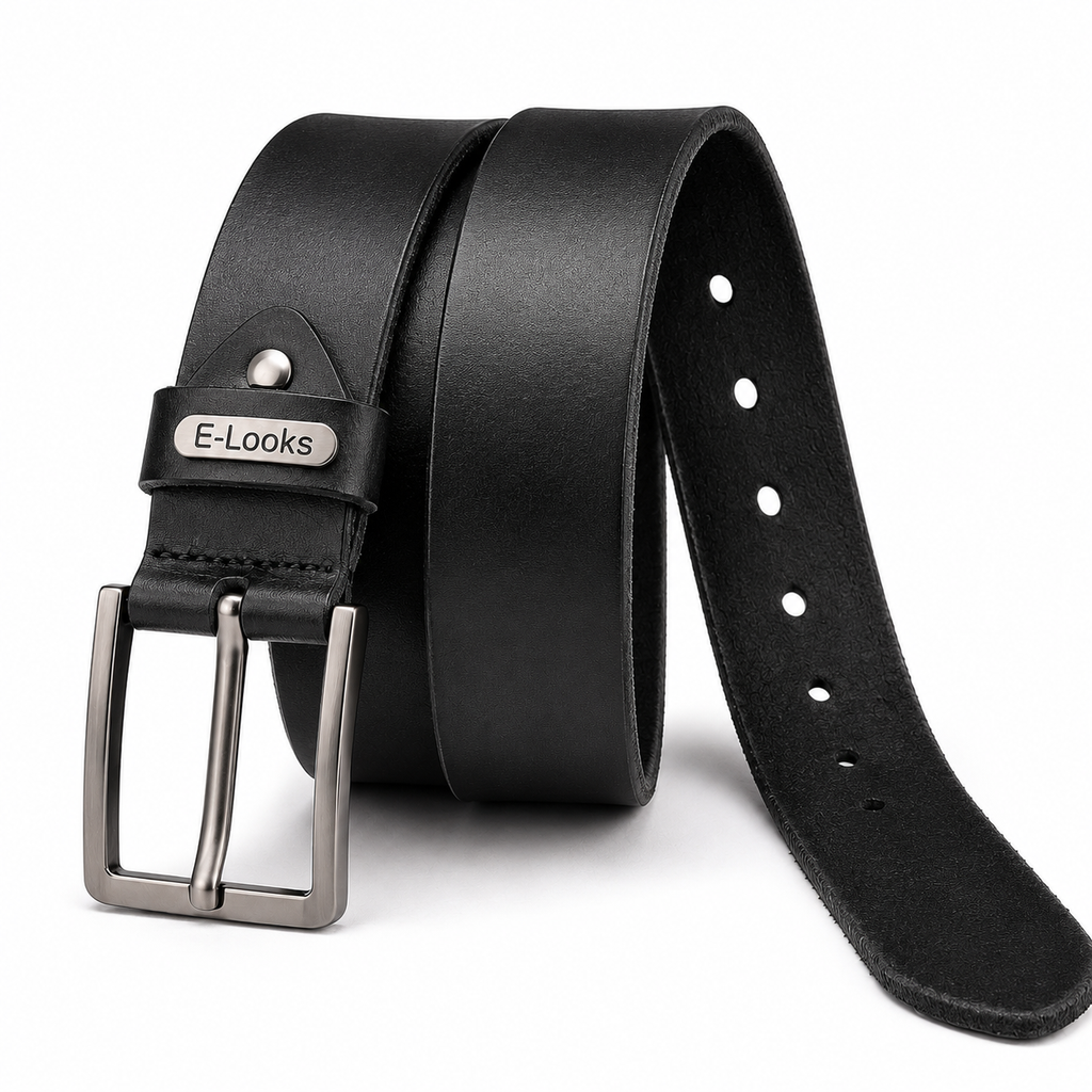 Premium cow Leather Belt for Men , Genuine Leather one piece, Casual, Office & Dress Wear- Black color