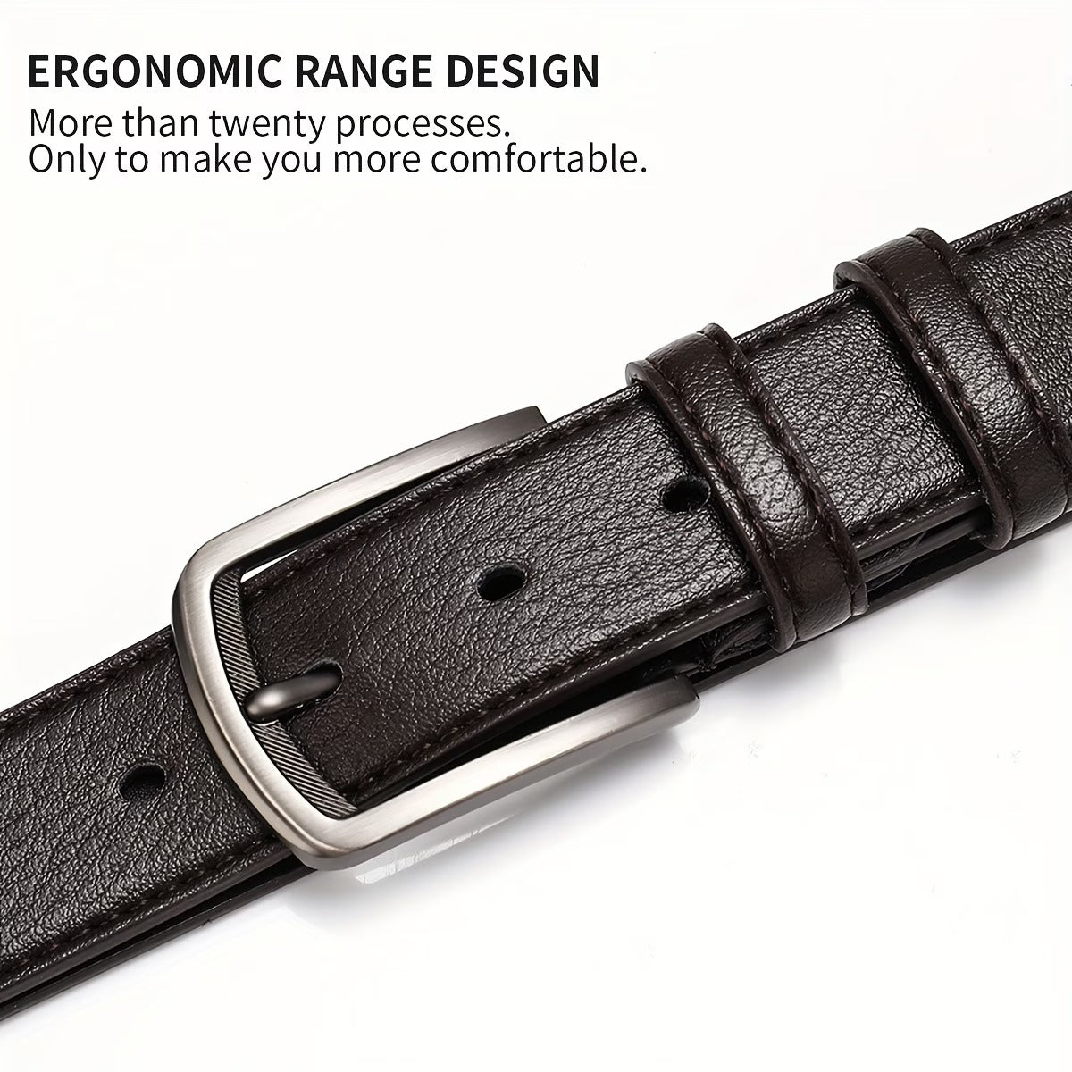 Genuine Leather Stitched Belt - Brown