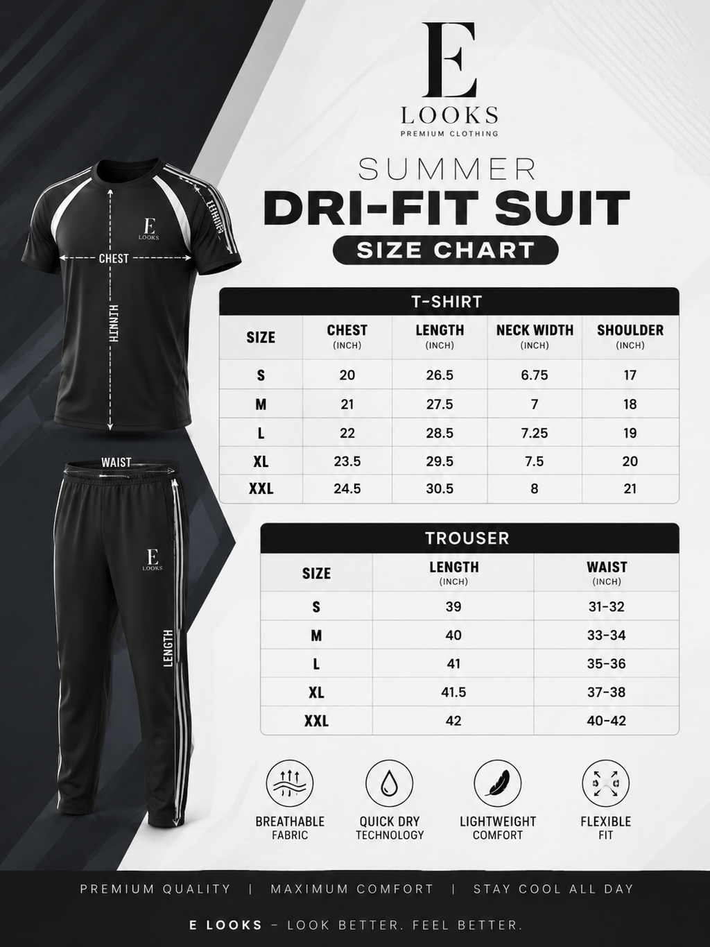 E Looks Summer Dry Fit Suit for Men | T-Shirt & Trouser-Design 102