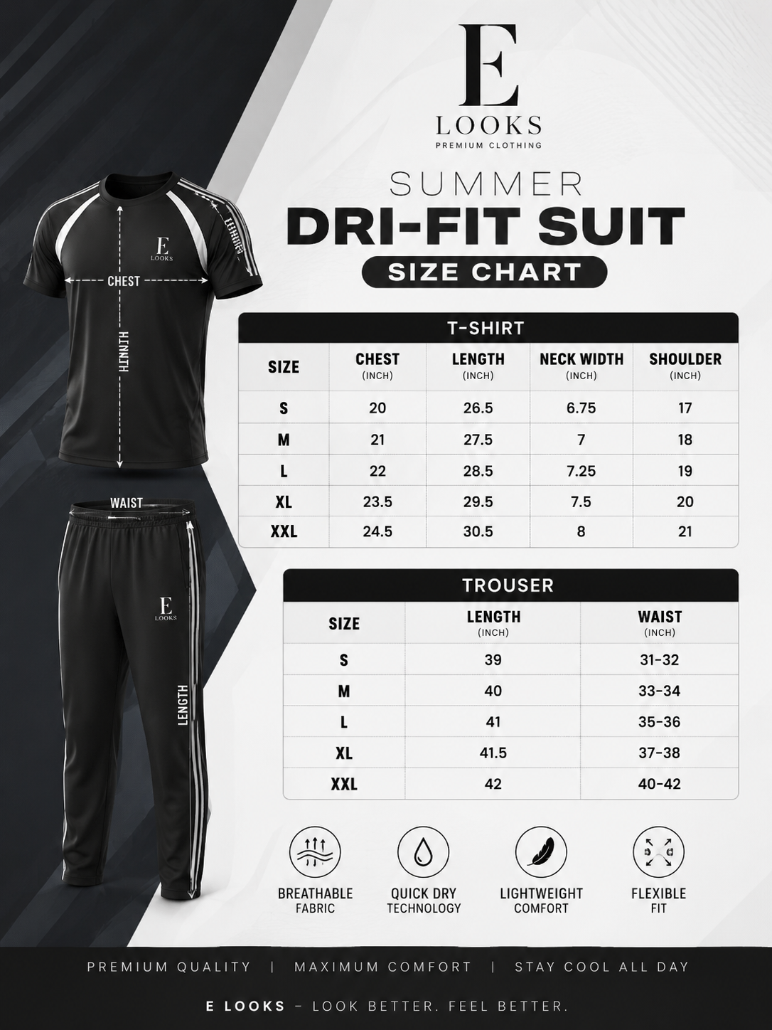 E Looks Summer Dry Fit Suit for Men | T-Shirt & Trouser-Design 104